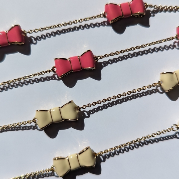 KATE SPADE New York Womens Moon River Gold Long Necklace coral white cream BOW - Picture 2 of 4